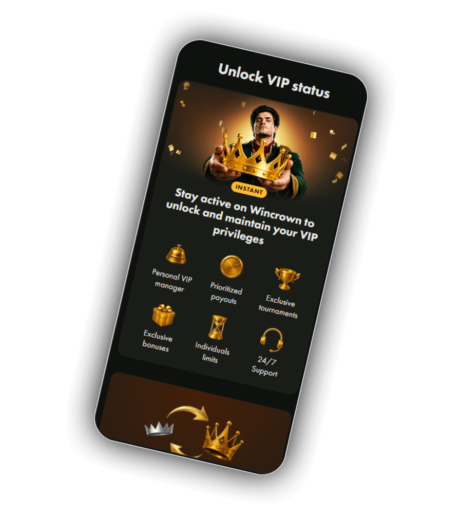 WinCrown VIP club with personal manager, prioritised payouts and cashback tiers